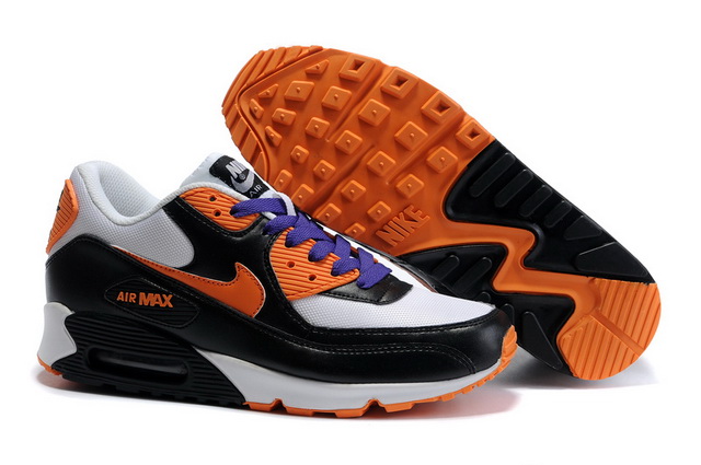 Womens Nike Air Max 90 Mesh Black White Orange - Click Image to Close